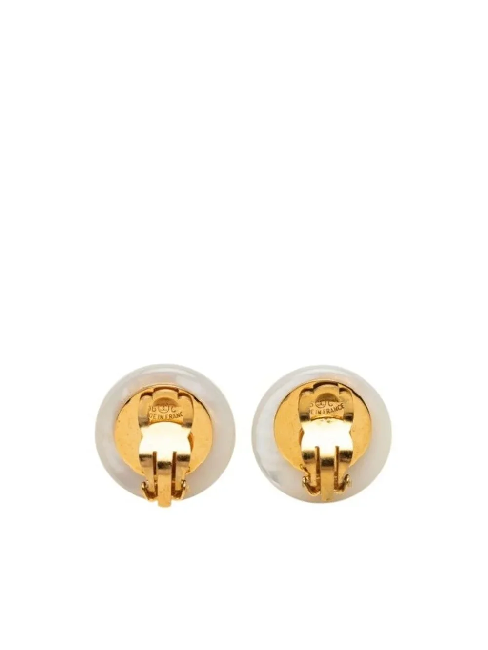 Chanel Logo Earrings Gold Plated Faux Pearl